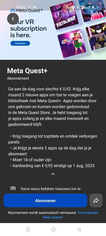 2 VR Meta Quest games voor 0,92 bij maandelijks abonnement