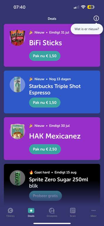 Nieuwe Tikkie acties: BiFi sticks, Starbucks Triple Shot Espresso & HAK Mexicanez
