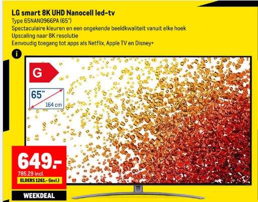 LG 65inch 8K UltraHD TV 65NANO966PA voor 785eur. -34%.