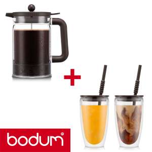 BODUM ijskoffie cafetière 1.5 l + 2x Pavina to Go dubbelwandige drinkbeker
