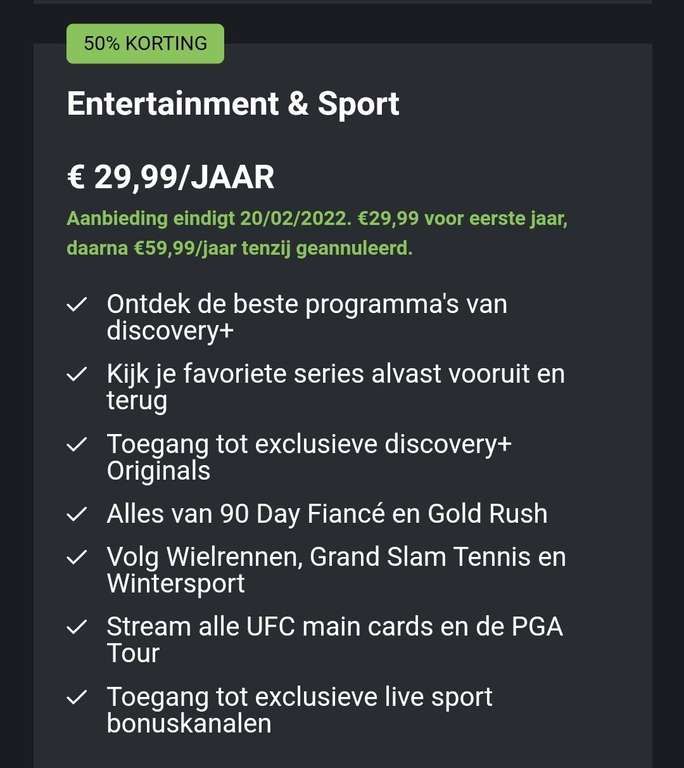 Discovery+ Entertainment & Sport verlengen 1 jaar €29,99