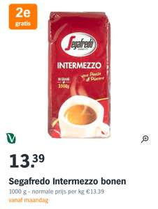 2 kilo Segafredo Intermezzo koffiebonen voor €13 @ AH (€6,70/kilo)