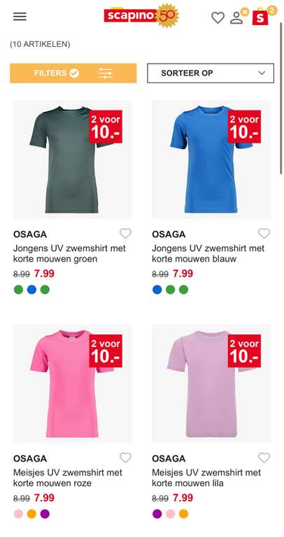 2 UV shirts voor €10 - kinderen