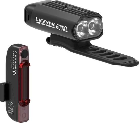 Lezyne Micro Drive 600XL / Stick Pair - Oplaadbare LED fietslampen | Voor 9 Standen & 600 lumen - Achter 7 Standen & 30 Lumen