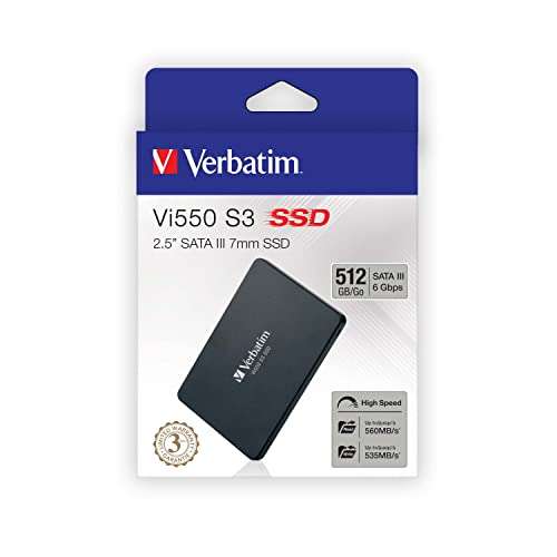 Verbatim Vi550 S3 SSD - 512 GB 2,5", interne Solid State Drive met 3D NAND-technologie, zwart
