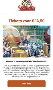 €14,50 per kaartje voor Attractiepark Slagharen in de maand Juni 2023