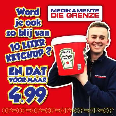 10 liter Heinz ketchup voor €4,99 bij Die Grenze