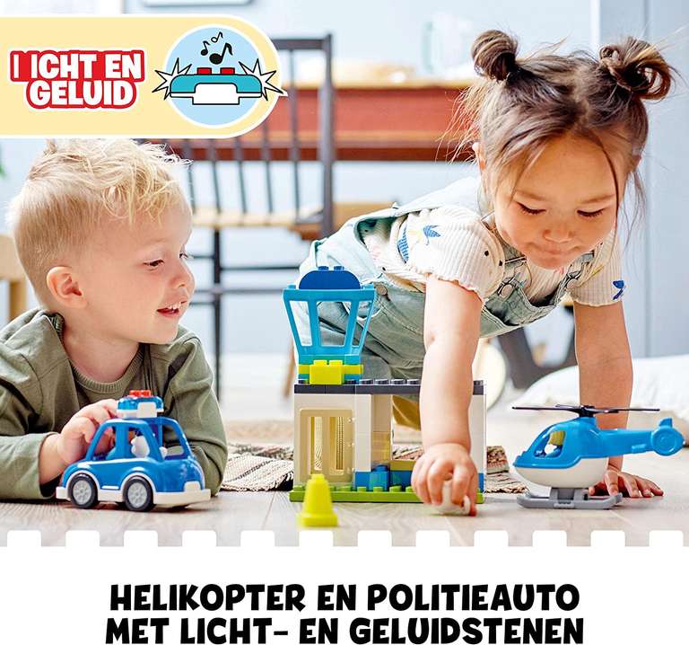 LEGO 10959 DUPLO Politie Station & Helikopter Push & Go Auto met Lichten en Sirene Plus Helikopter Speelgoedset