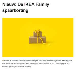 IKEA Family €10 online korting bij besteding van €100 (verspreid over 3 dagen)