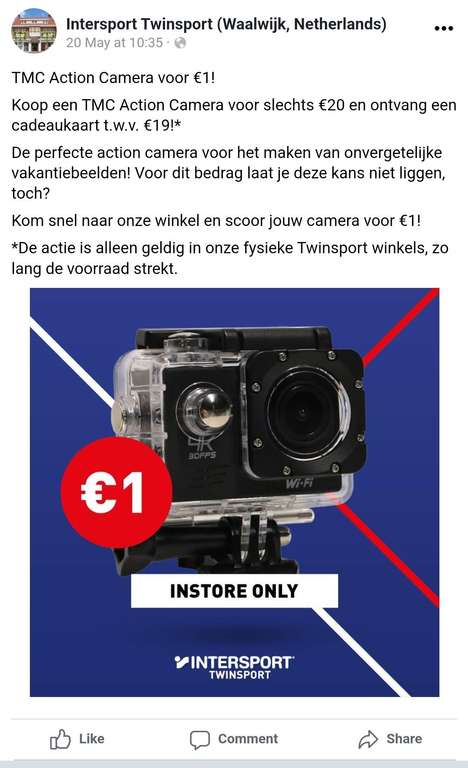 TMC Action Camera 4K voor €20 en ontvang een €19 cadeaubon (alleen in Waalwijk)