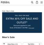 30% extra korting op sale/outlet bij Fossil. Met kortingscode voor nieuwe klanten nog 15% extra korting.