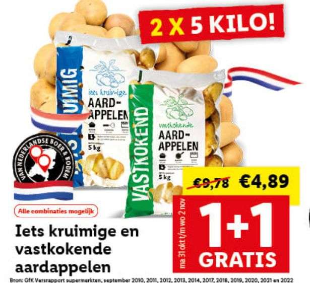 Lidl 5 kilo aardappels 1+1 gratis