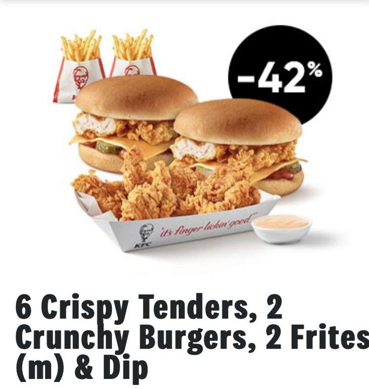 6 Crispy Tenders, 2 Crunchy Burgers, 2 Frites (m) & Dip @KFC