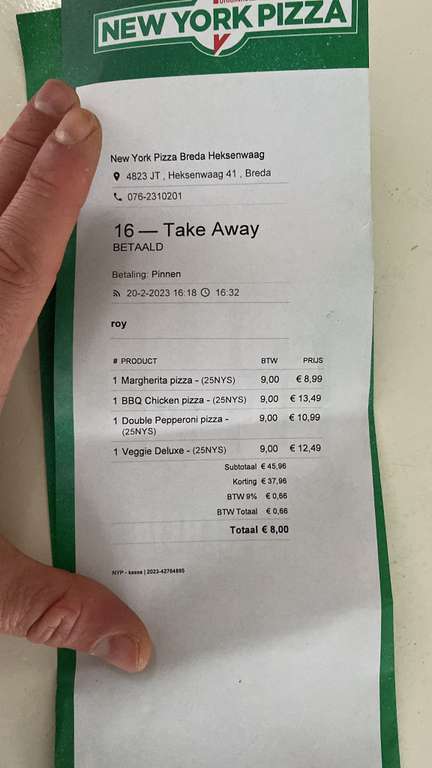 (Lokaal) €2,- pizza New York Pizza Breda Hekensenwiel