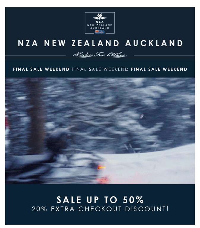 50% + 20% korting bij NZA New Zealand Aucklnd