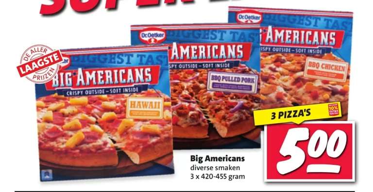 Dr. Oetker Big Americans pizza, 3 voor 5 euro