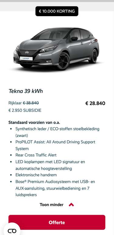 Nissan Leaf EV (100% Elektrisch)