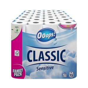 72 rollen Ooops Toiletpapier Classic Sensitive 3-laags voor €20 @ Plein
