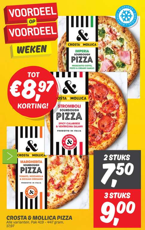 Crosta & Mollica diepvries pizza's 3 stuks voor €9,- @DekaMarkt