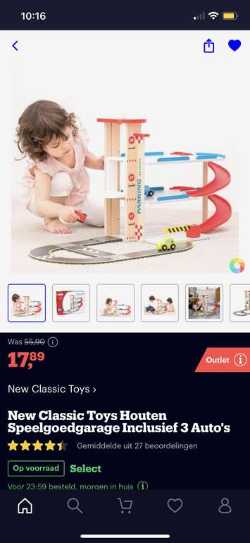 New Classic Toys Houten Speelgoedgarage Inclusief 3 Auto's