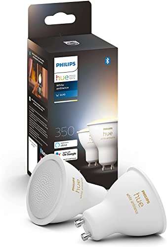 Philips Hue White Ambiance GU10 ledlamp, dubbelverpakking €21,99 (en € 3,49 verzendkosten) @ Amazon.de