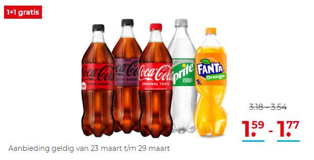 Coca-Cola, Fanta of Sprite - 1+1 gratis @ Hoogvliet