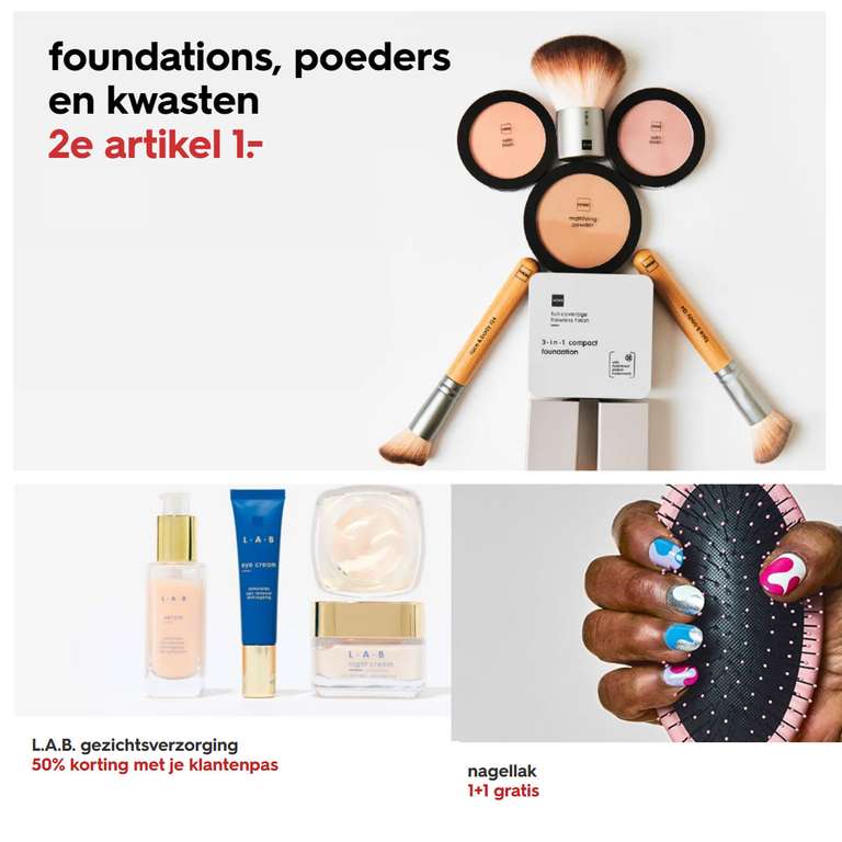 HEMA: beauty deals: 1+1 gratis // 2e artikel €1 // 50% korting
