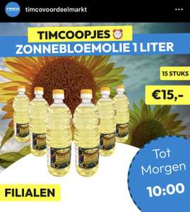 Zonnebloemolie 1 liter 15 stuks €15 @ Timco Voordeelmarkt