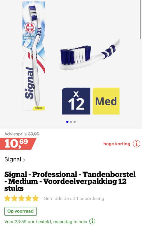 [bol.com] Signal - Professional - Tandenborstel - Medium - Voordeelverpakking 12 stuks €8,39