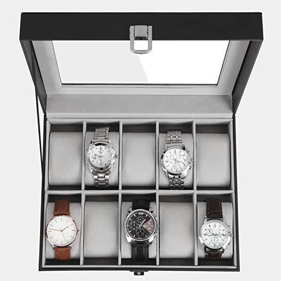 Songmics horlogebox met glazen deksel en 10 vakken voor €15,99 @ Amazon NL