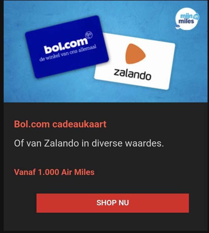 Airmiles inwisselen voor Bol.com bon, Zalando bon e.d (AH shop)