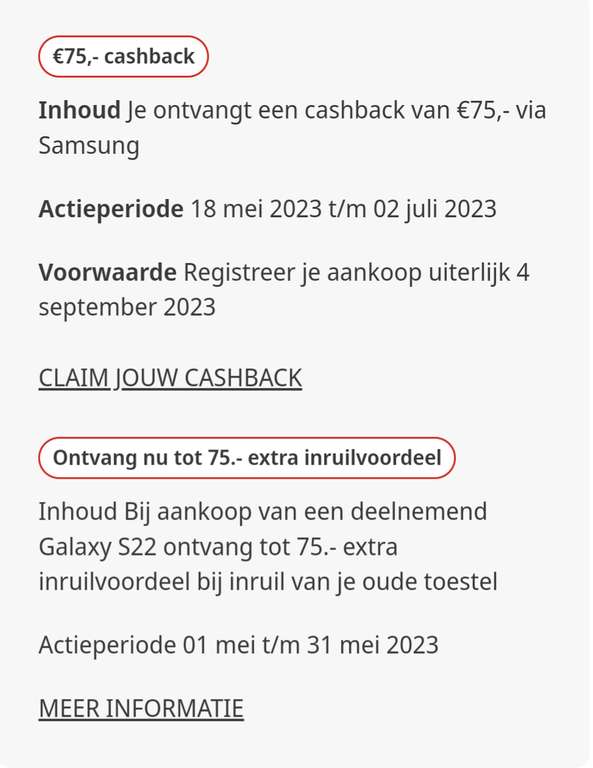 Galaxy S22, met cashback + inruilactie voor € 480