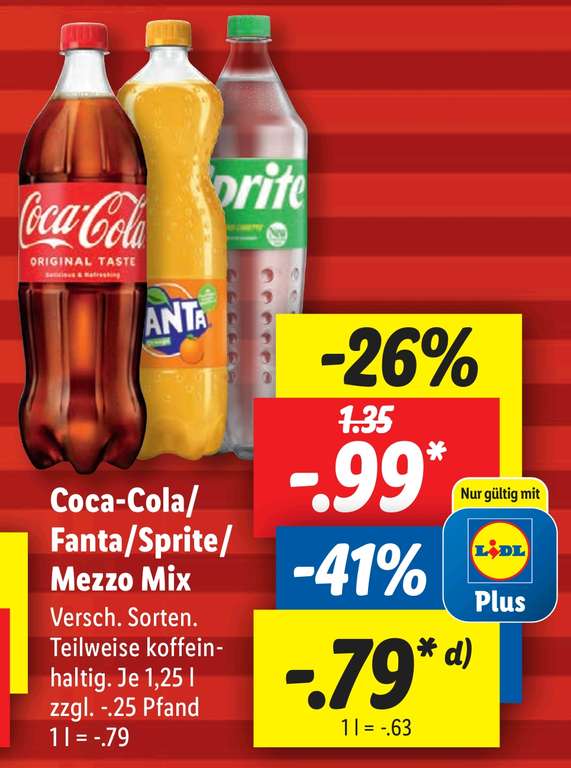 [GRENSDEAL] Coca-Cola, Fanta of Sprite 1,25 L @Lidl Duitsland