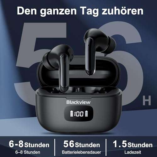 Blackview AirBuds 8 Bluetooth 5.3, dual noise cancelling, in-ear, touch-sensoren, in-ear , 56 uur, led-display @Amazon.DE