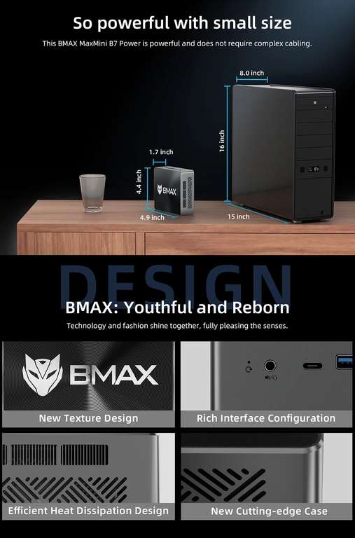 BMAX B7 Power Mini PC (i7-11390H, 16GB DDR4, 1TB SSD, 2xHDMI 2.0b, 2xUSB3.0, WiFi 6, Windows 11 Pro) voor €319,99 @ Geekbuying