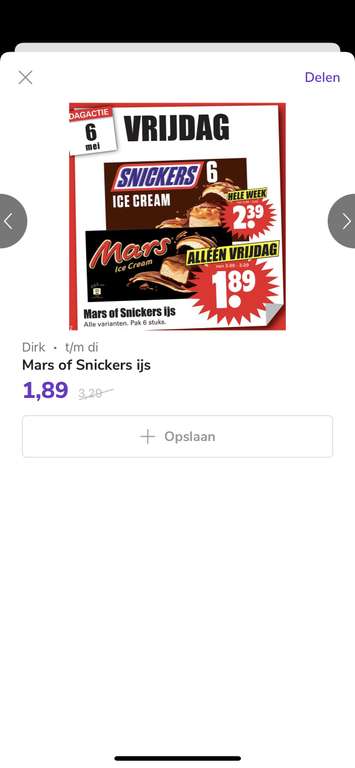 Dagdeal mars/snickers ijs DIRK V/D BROEK