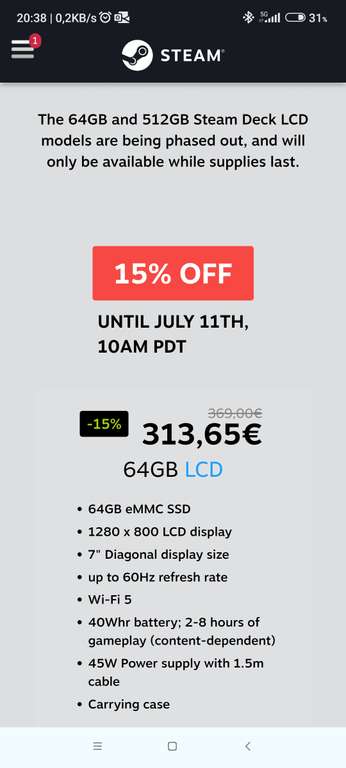 Steam deck LCD - 15% korting op 64 en 512gb versies