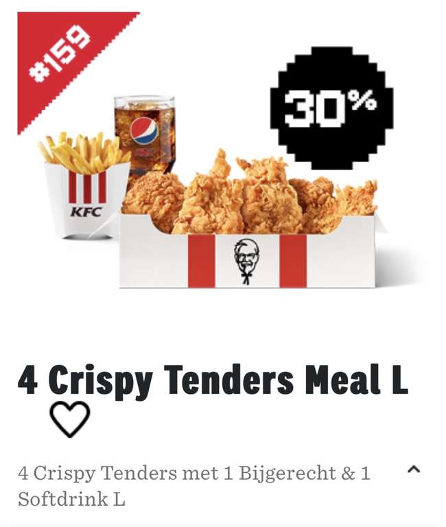 KFC crispy tender menu 30% korting