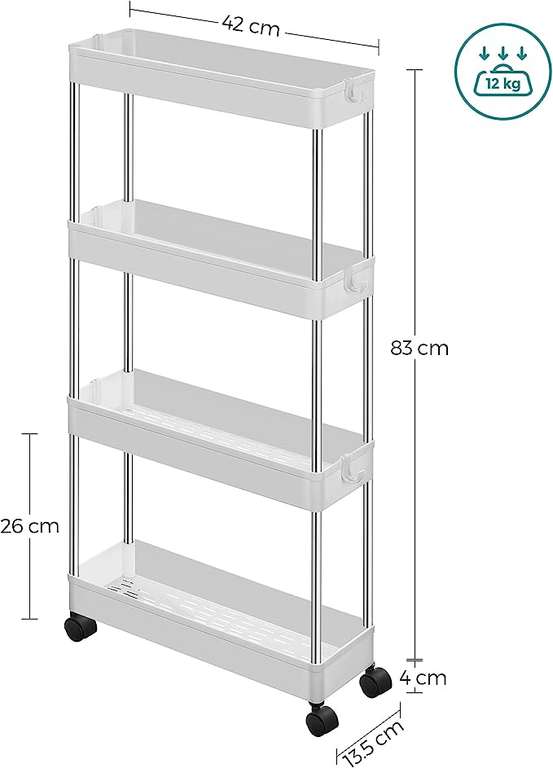 Songmics trolley met 4 etages 40 x 13 x 86 cm Wit