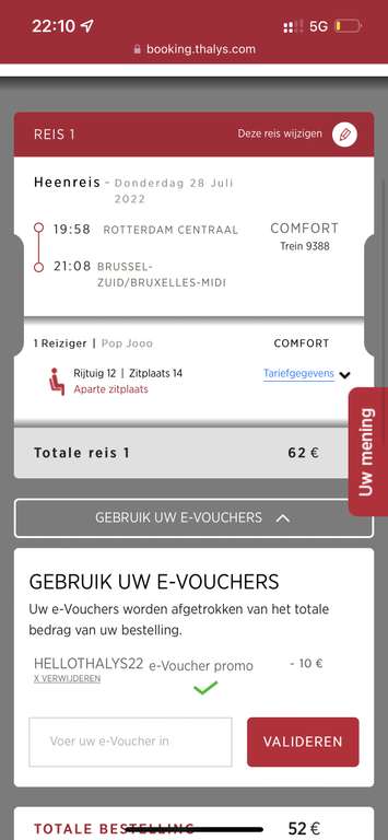Thalys 10€ korting bij minimaal 50€ besteding