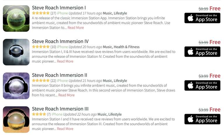 Steve Roach Immersion I,II, III en IV gratis in App Store (iOS)