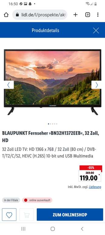 Blaupunkt 32 inch tv lidl Duitsland