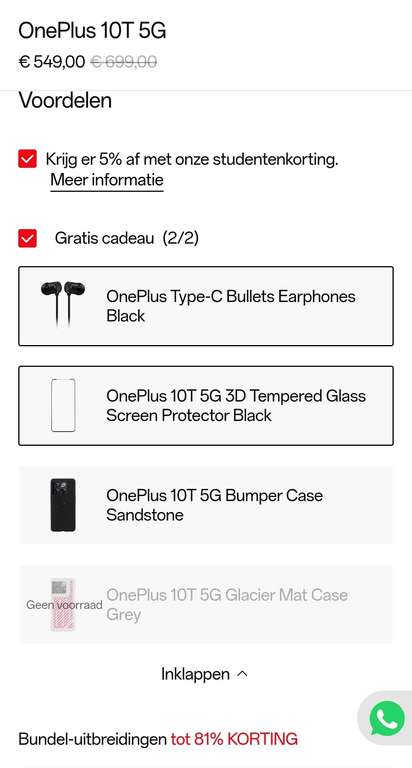 OnePlus 10T 5G 16 GB RAM + 256 GB Storage Van €799,- voor €599,- 25% KORTING