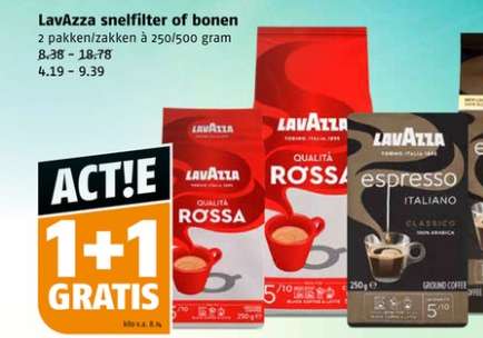 LavAzza Snelfilter/bonen 1+1 gratis POIESZ