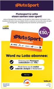 50 euro Plutosport shoptegoed bij afsluiten Lotto abonnement.