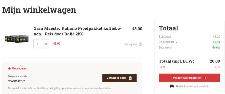 2 kilo Koffiebonen (+ chocoladereep) voor €20
