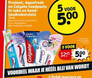 Prodent, Aquafresh en Colgate tandpasta en tandenborstels 5 voor €5