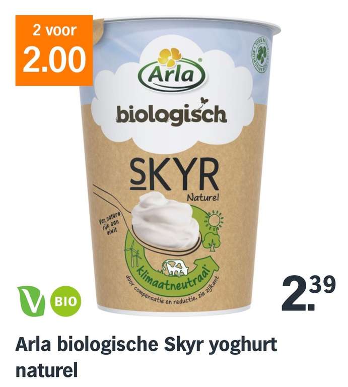 2x Arla biologische Skyr yoghurt naturel voor 2 euro @AH