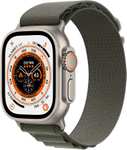Apple Watch Ultra Gen 1 (GPS + Cellular, 49mm) smartwatch - kast van titanium Groen Alpine‑bandje - L