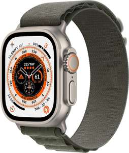 Apple Watch Ultra Gen 1 (GPS + Cellular, 49mm) smartwatch - kast van titanium Groen Alpine‑bandje - L